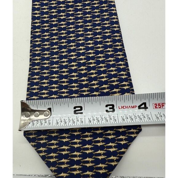 Salvatore Ferragamo Harbour Fish Shark Geometric Blue Necktie Made in Italy - Picture 6 of 6